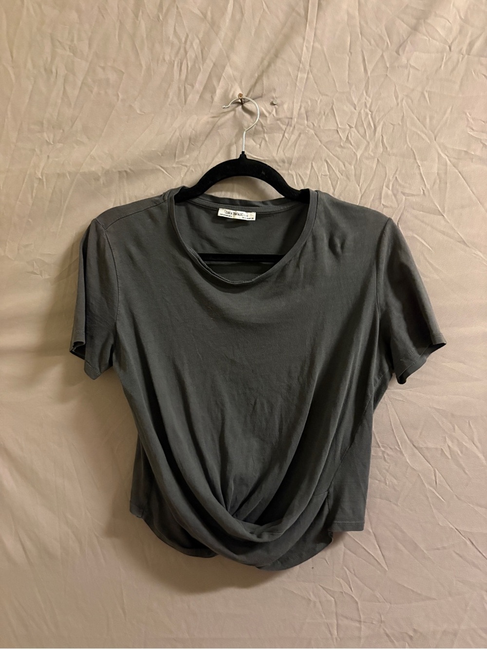 Zara Charcoal Twist-Hem Short Sleeve Tee